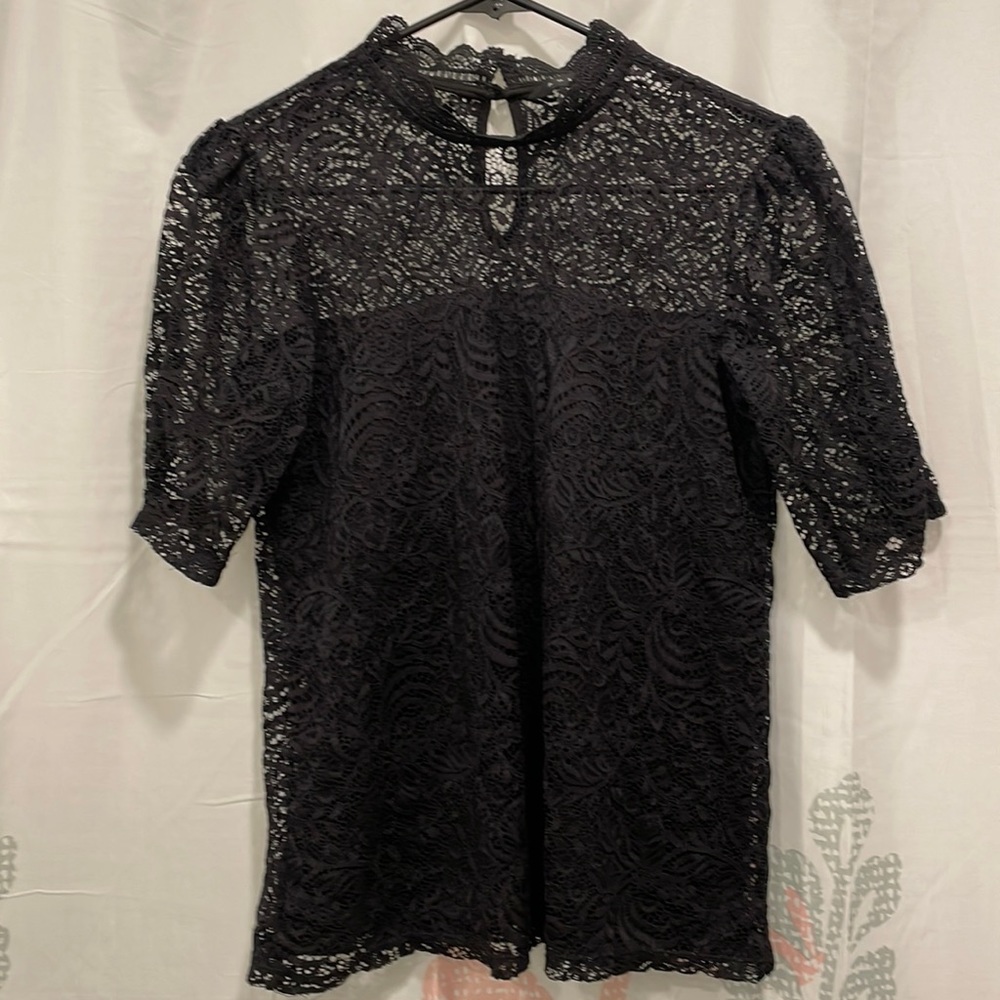 Black lace short sleeve top size small